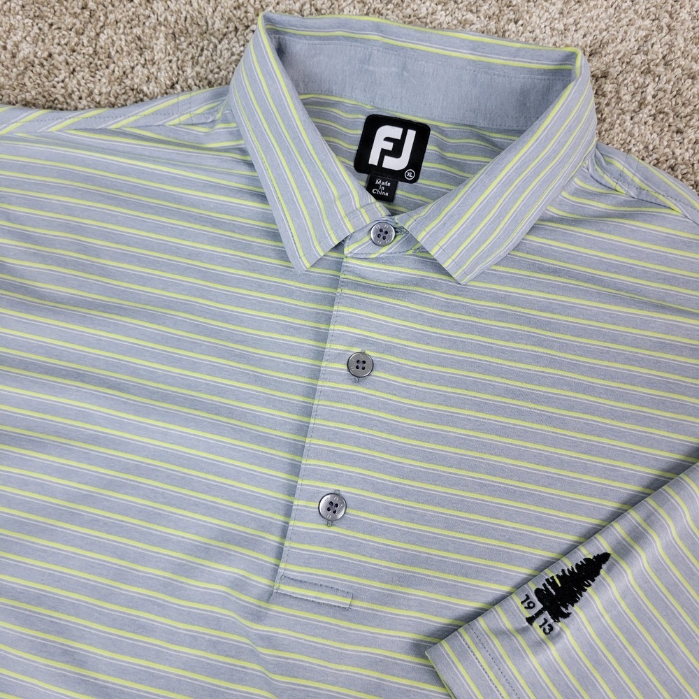 FootJoy Mens XL Gray Striped Performance Stretch Golf Polo Short Sleeve